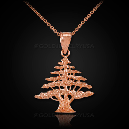 Rose Gold Cedar Tree of Lebanon Charm Necklace