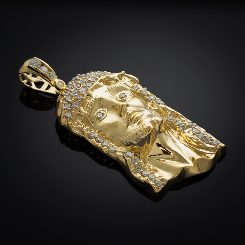 Iced Gold Jesus Face CZ Pendant