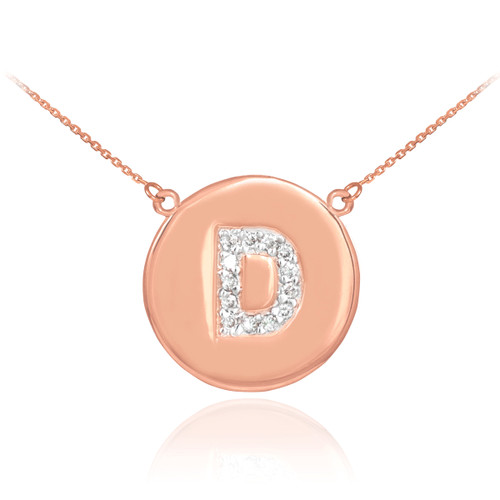 14k Rose Gold Letter "D" Initial Diamond Disc Necklace