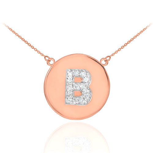 14k Rose Gold Letter "B" Initial Diamond Disc Necklace