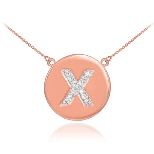 14k Rose Gold Letter "X" Initial Diamond Disc Necklace