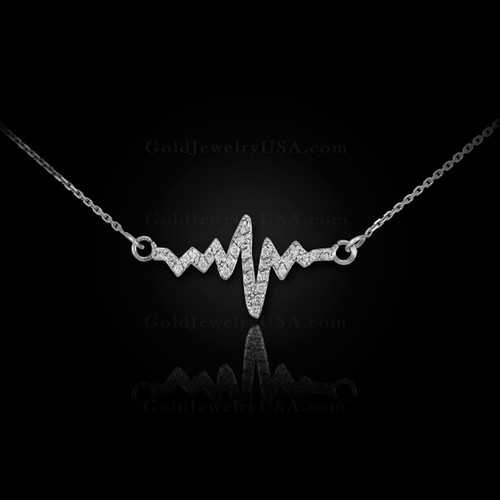 14K White Gold Heartbeat Diamond Necklace