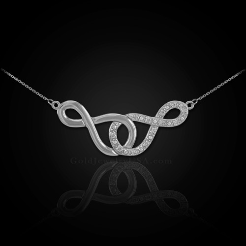 14k White Gold Double Infinity Necklace with Diamonds
