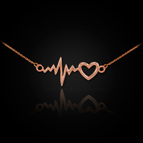 Rose Gold Heartbeat Pulse & Heart Necklace