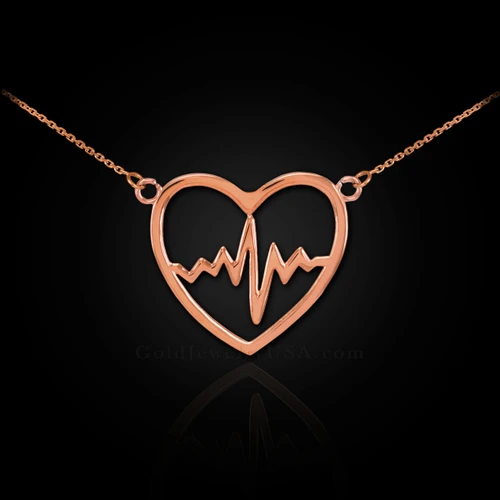 14k Rose Gold Open Heart Beat Pulse Necklace