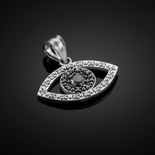 Black & Clear Diamond Evil Eye White Gold Pendant