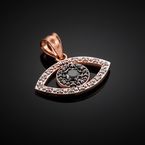 Black & Clear Diamond Studded Evil Eye Rose Gold Pendant