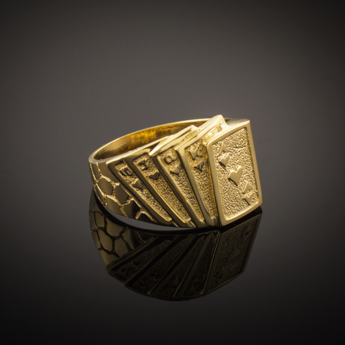 Solid Gold Royal Flush Poker Nugget Ring