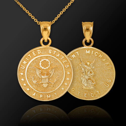Gold US Army Reversible St. Michael Pendant Necklace