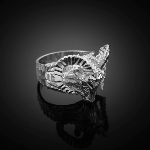 White Gold Mountain Ram Ring