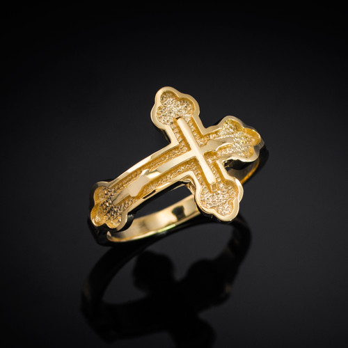 Gold Russian Orthodox Cross Ring