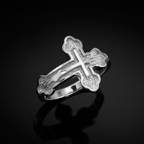 White Gold Russian Orthodox Cross Ring