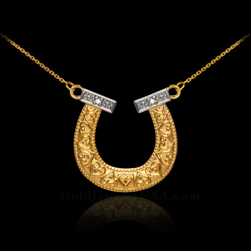 14k Two-Tone Gold Diamond Horseshoe Necklace