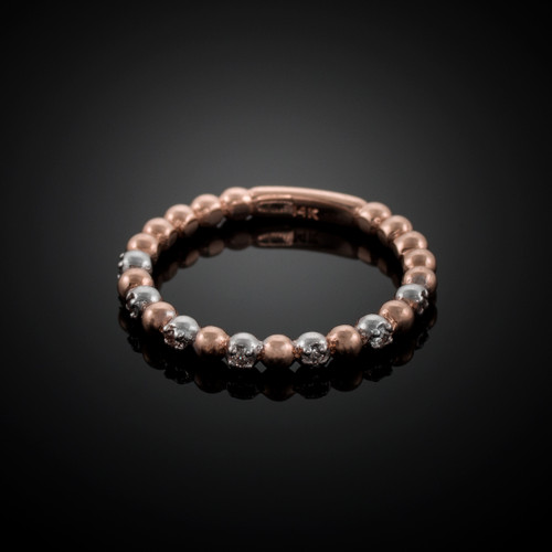 Two-Tone Rose Gold Ball Chain Stackable Ring with Diamonds