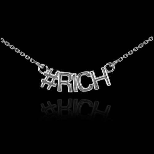 14k White Gold #RICH Necklace
