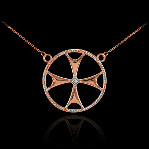 14k Rose Gold Diamond Maltese Cross Necklace