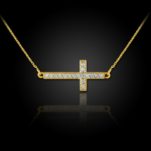 Sideways cross necklace with diamonds