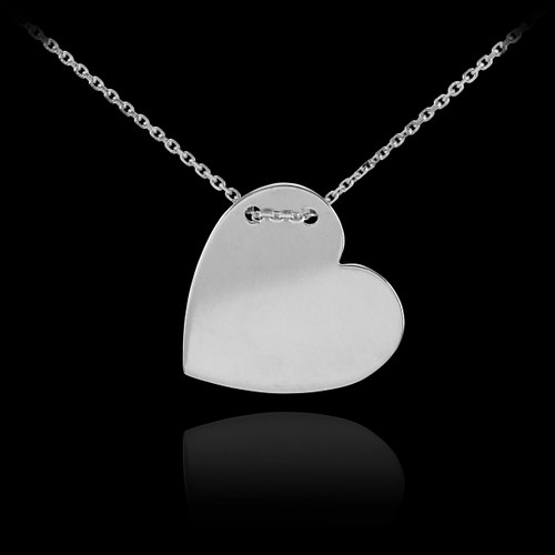 14k Solid White Gold Heart Necklace
