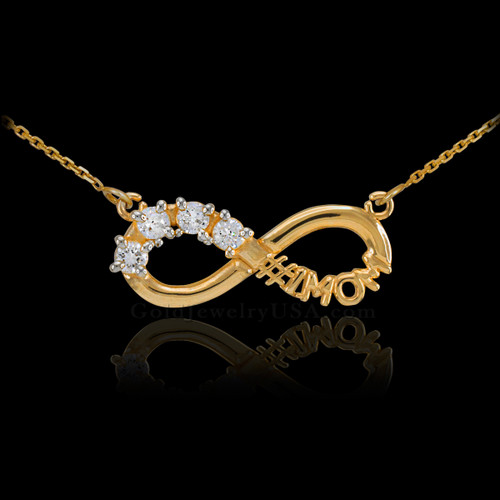 14K Gold Infinity #1MOM Necklace with Four CZ Birthstones