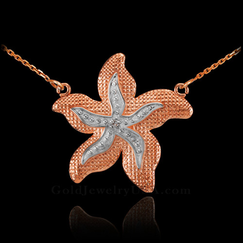 14k Two-Tone Rose Gold Diamond Starfish Necklace