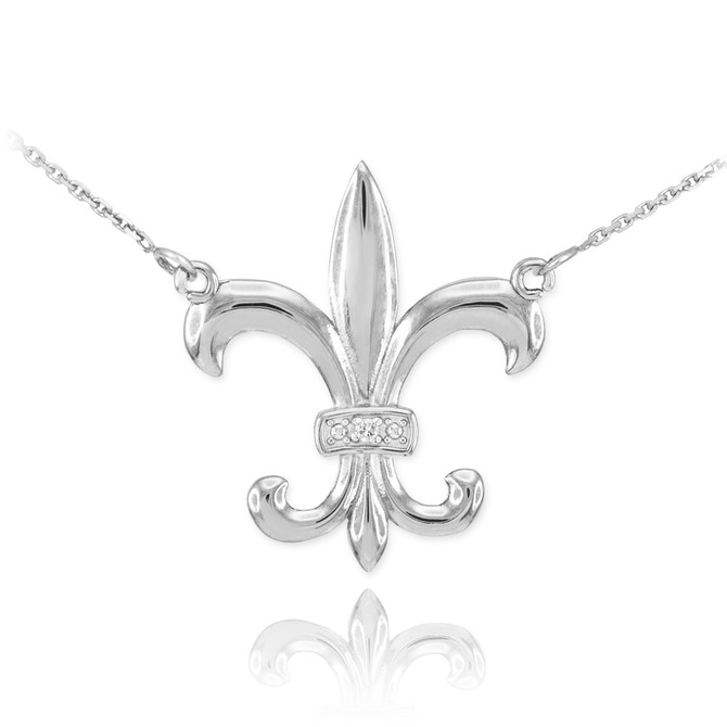 14k White Gold Diamond Fleur-de-Lis Necklace