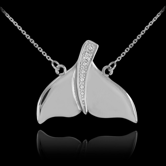 14k White Gold Diamond Whale Tail Necklace