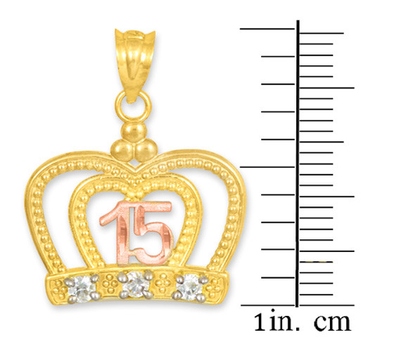 Gold Quinceanera Crown CZ Pendant