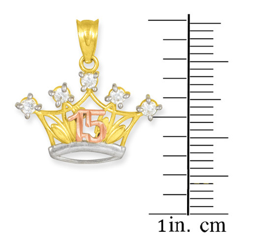 Multi-tone Gold Quinceanera Crown CZ Pendant