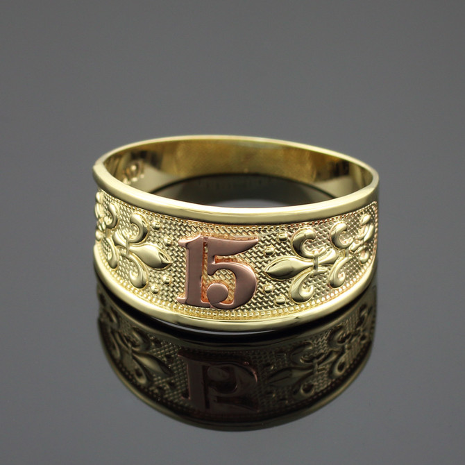 Gold Quinceanera Fleur-de-Lis Band Ring
