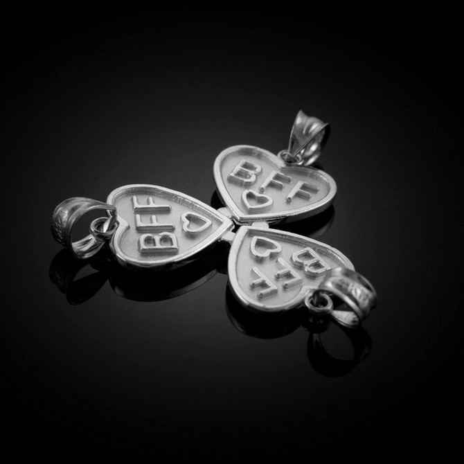 3pc White Gold 'BFF' Heart Pendant Set