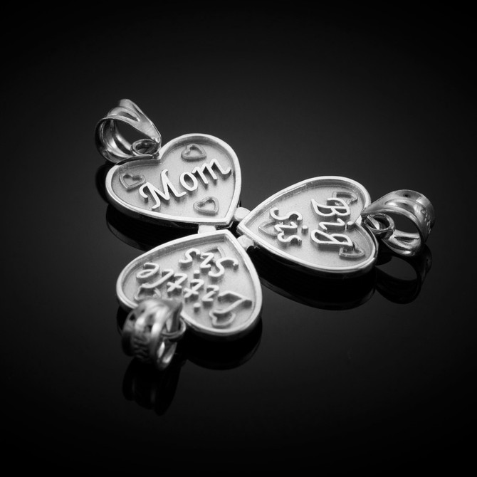 3pc White Gold 'MOM, BIG SIS, LITTLE SIS' Heart Pendant Set