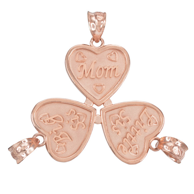 3pc Rose Gold 'MOM, BIG SIS, LITTLE SIS' Heart Pendant Set