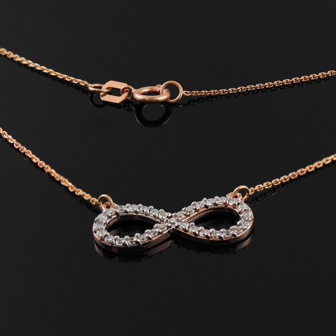14K Rose Gold Diamond Infinity Necklace