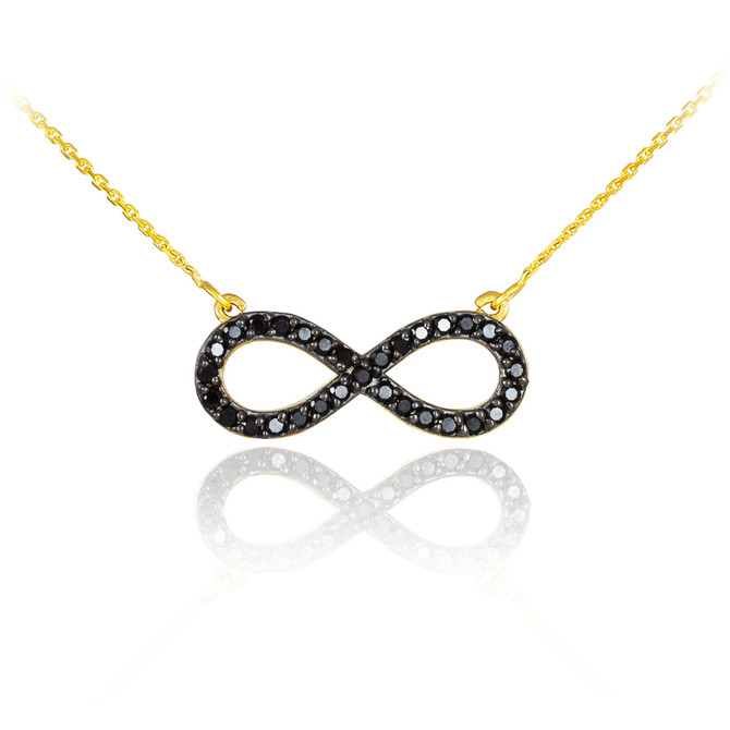 14K Gold Infinity Necklace with Black Diamonds