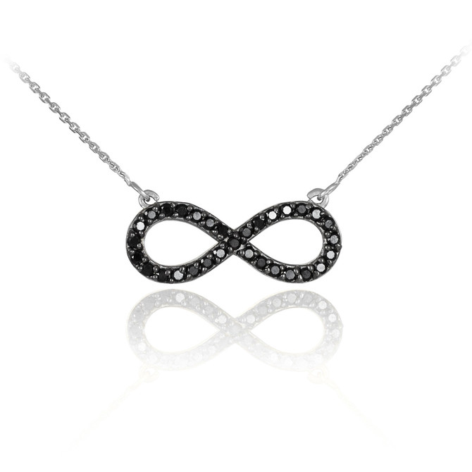14K White Gold Infinity Necklace with Black Diamonds