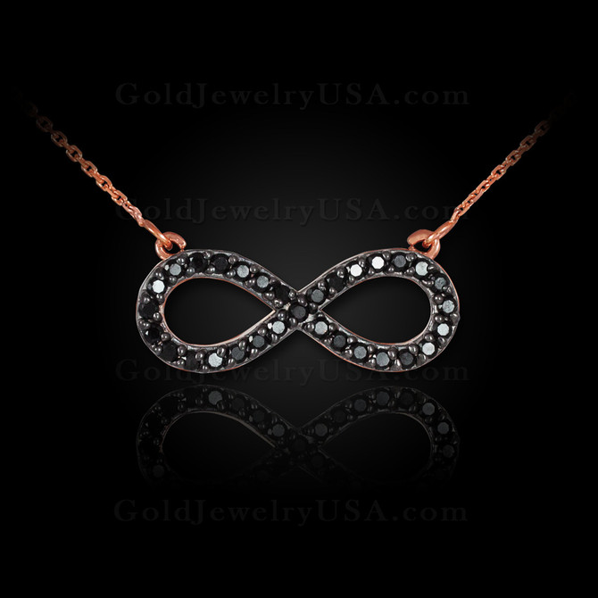 14K Rose Gold Infinity Necklace with Black Diamonds