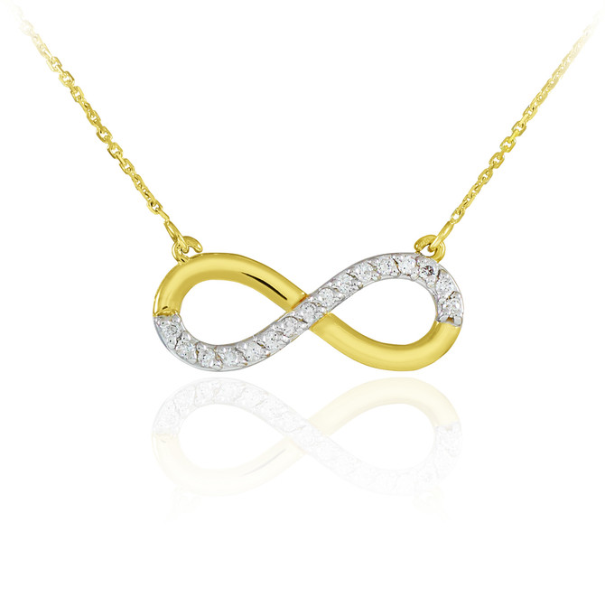 14K Polished Gold Diamond Infinity Necklace