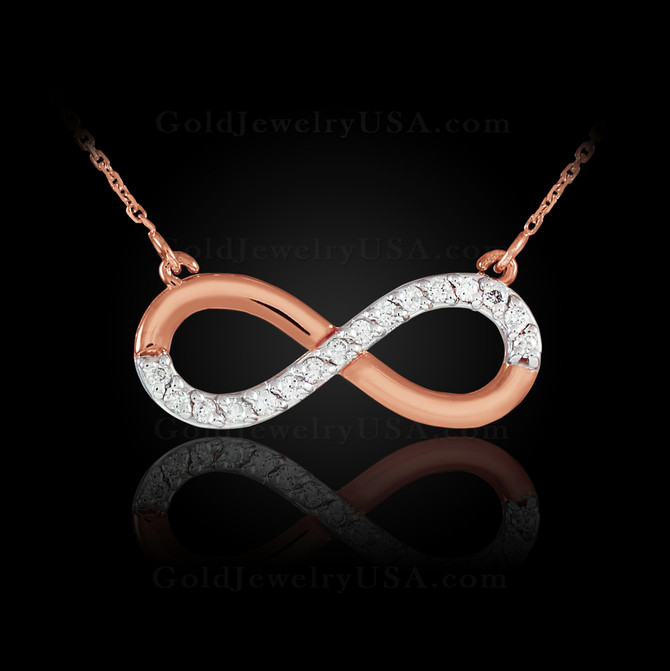 14K Polished Rose Gold Diamond Infinity Necklace