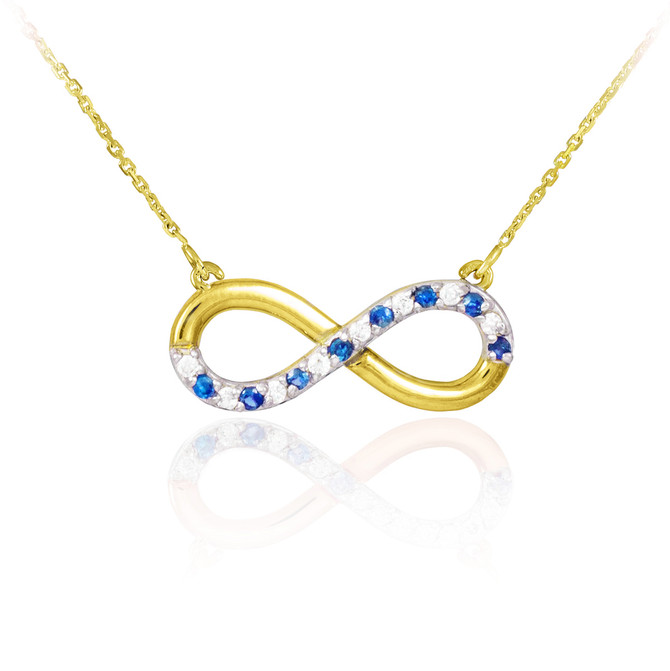 14K Gold Diamond Infinity Necklace with Sapphires