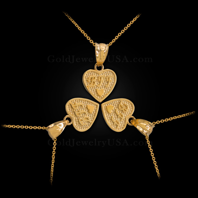 3pc Gold 'BFF' Heart Charm Necklace Set