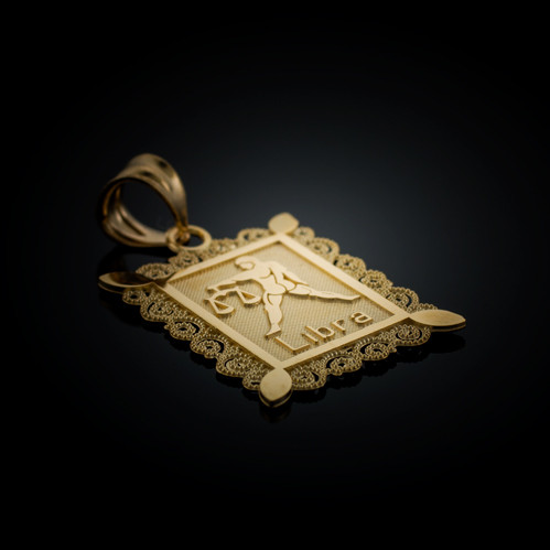 Gold Libra Zodiac Sign Filigree Square Pendant Necklace
