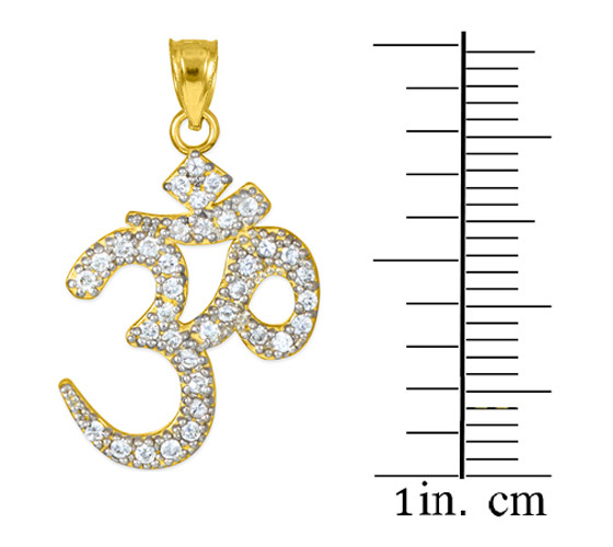 14k Gold Om (Ohm) Diamond Pendant Necklace