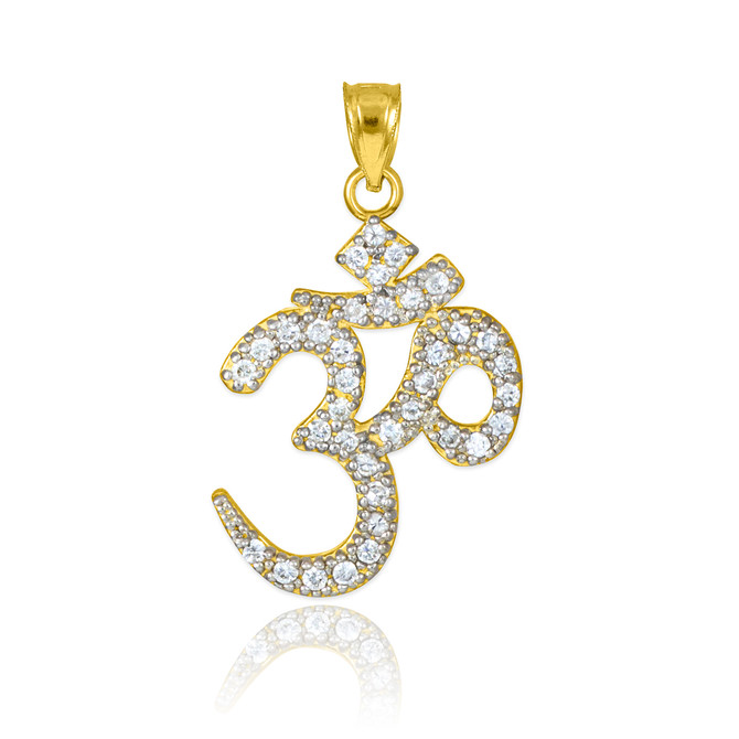 14k Yellow Gold Om Diamond Pendant Necklace
