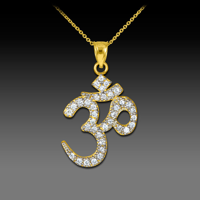 14k Yellow Gold Om Diamond Pendant Necklace