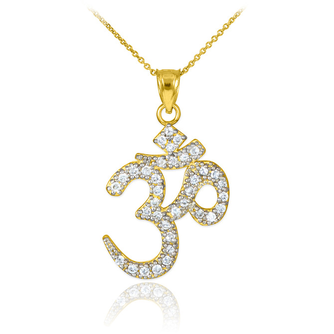 14k Yellow Gold Om Diamond Pendant Necklace
