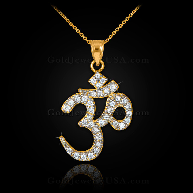 14k Yellow Gold Om Diamond Pendant Necklace