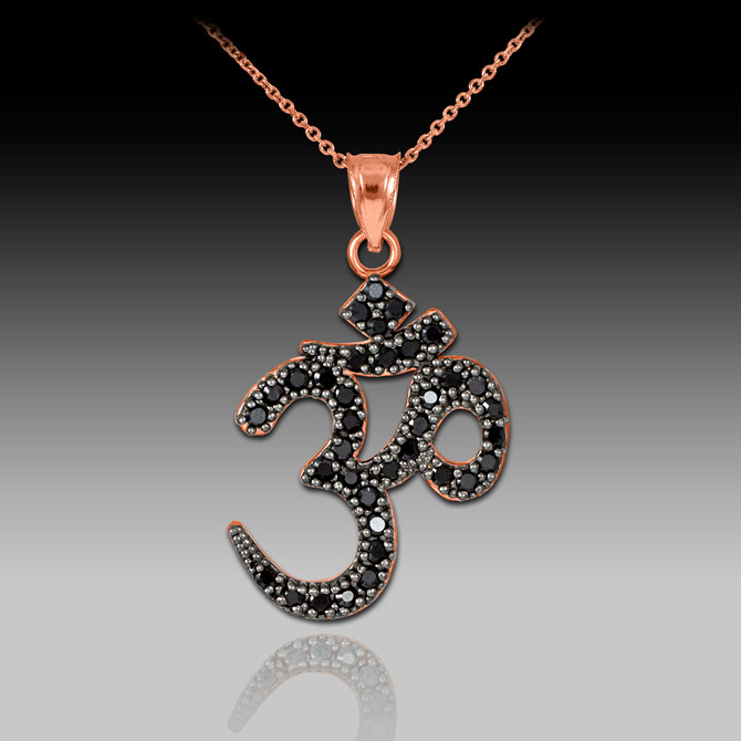 14k Rose Gold Om Black Diamond Necklace