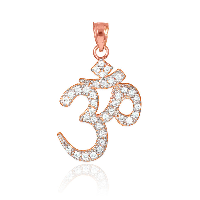 14k Rose Gold Om Diamond Pendant Necklace