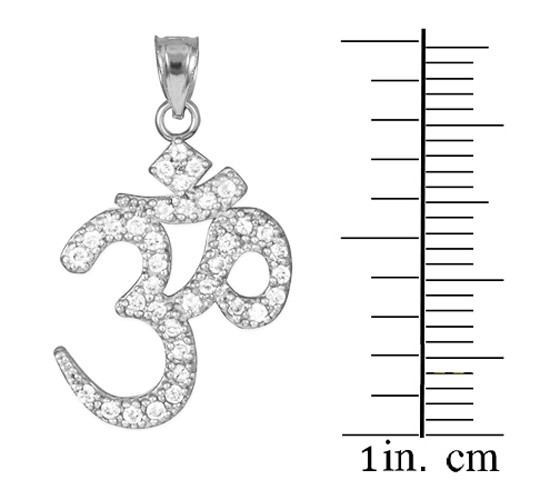 14k White Gold Om (Ohm) Diamond Pendant Necklace