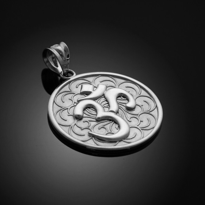 White Gold Om Medallion Pendant Necklace
